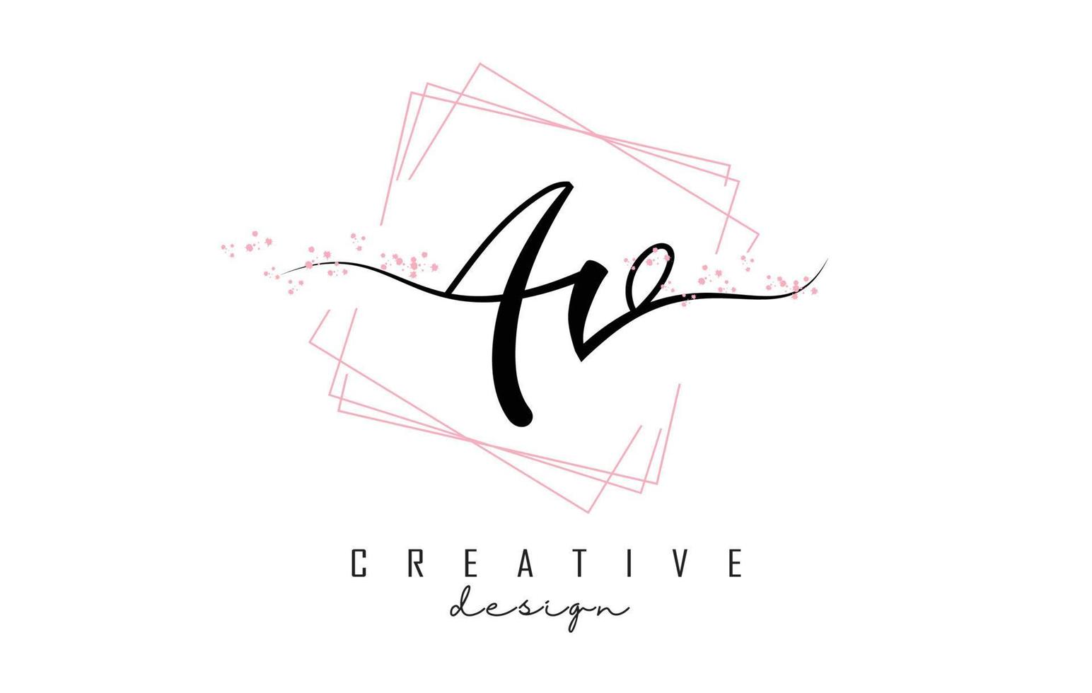 Logotipo de letras av av escrito a mano con cuadrados de color rosa brillante y brillo. vector