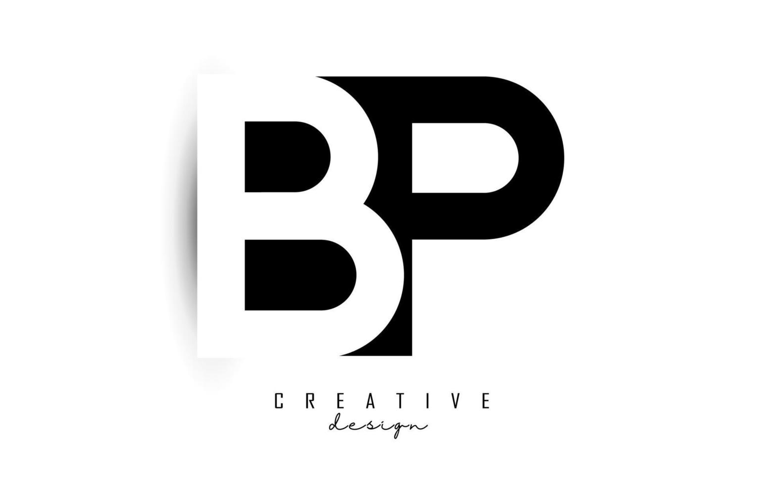 Letters BP Logo with black and white negative space design. Letters B and P with geometric typography. vector