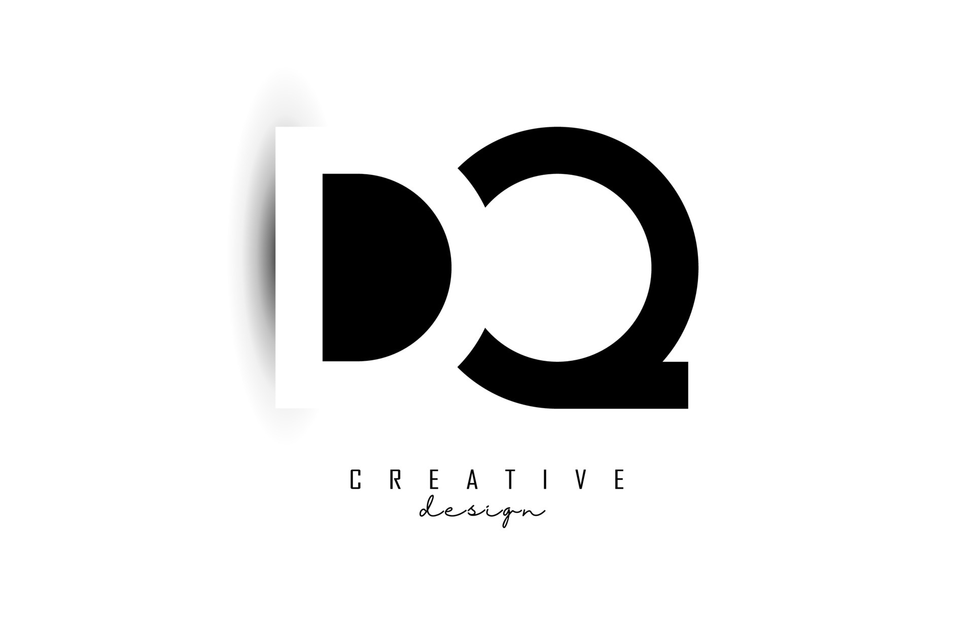 Letters DQ Logo with black and white negative space design. Letters D