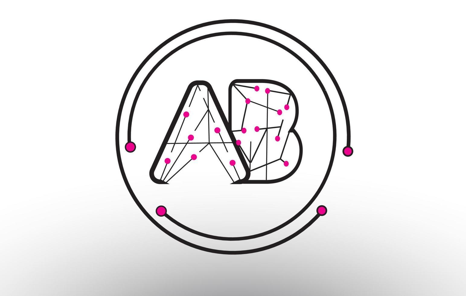 Letters AB A B logo initials with wires and pink dots template. Vector Illustration with letters A and B.