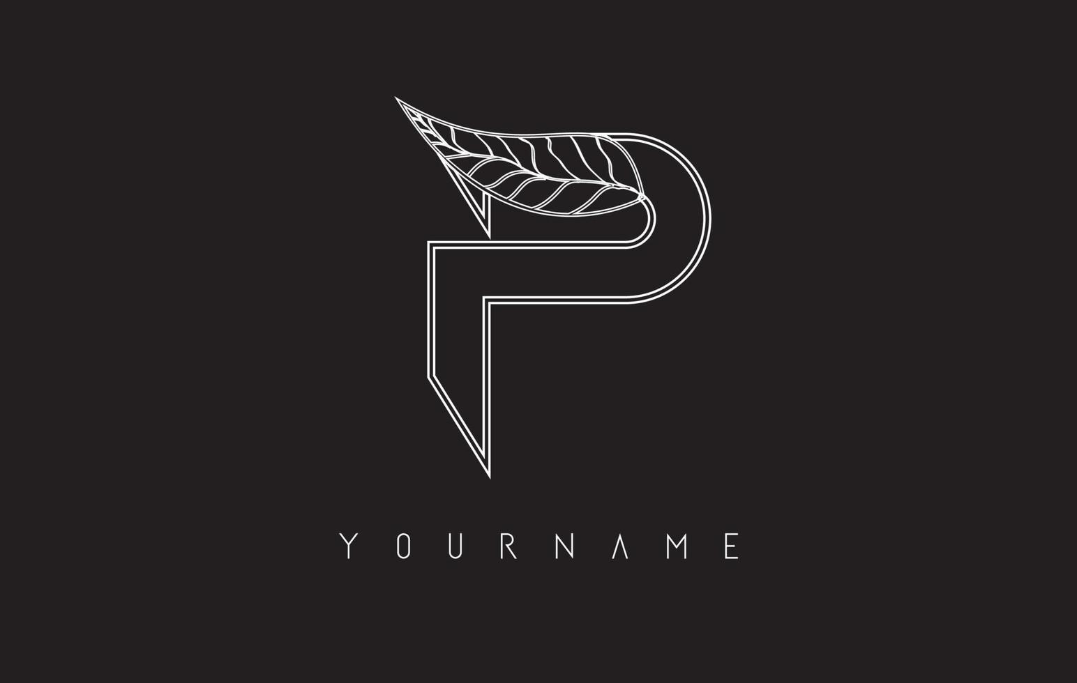 White Outline P Letter Logo with outline leaf design. Vector illustration, icon, concept for your personal branding or company.