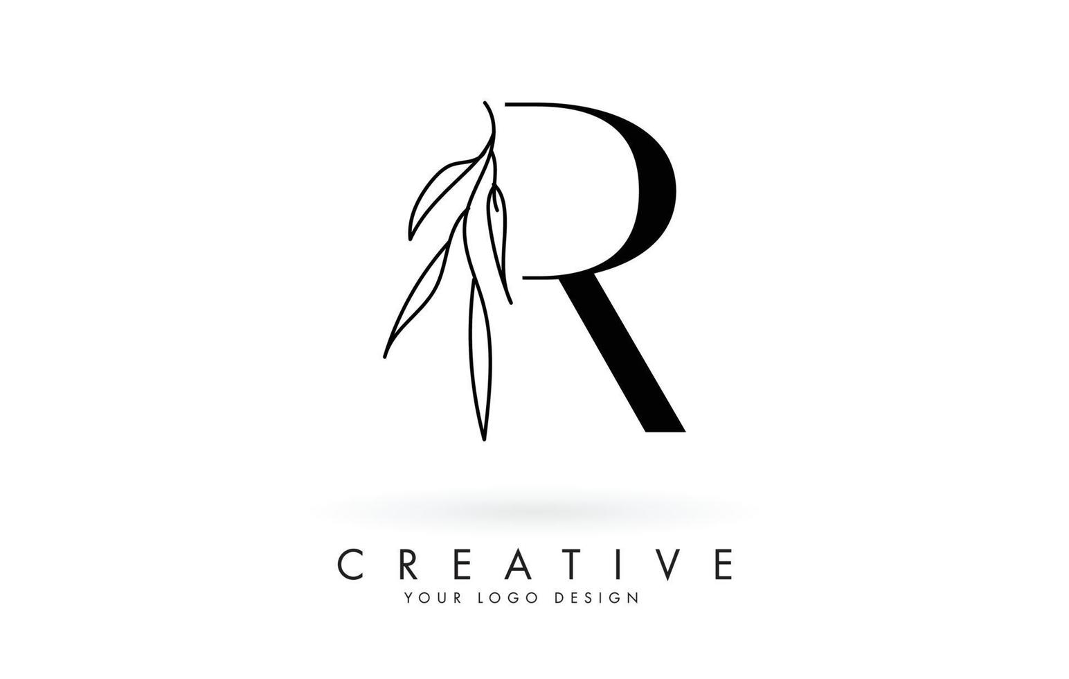 Diseño de logotipo de letra R con ilustración de vector de hojas elegantes y delgadas.