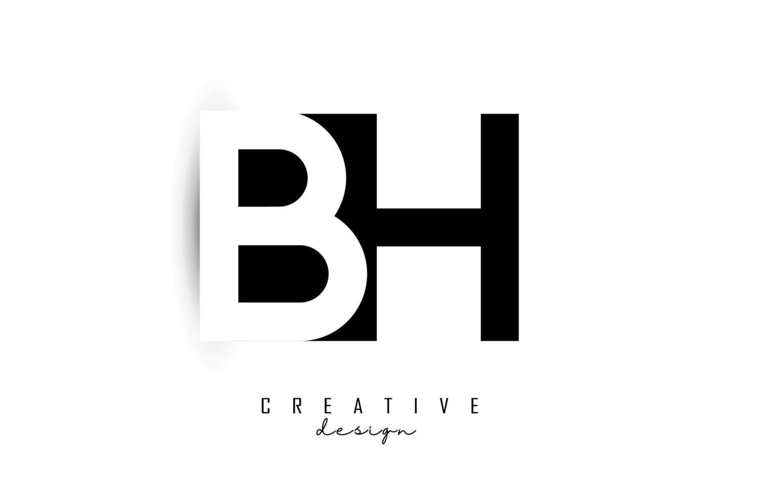 Letters BH Logo with black and white negative space design. Letters B and H with geometric typography. vector