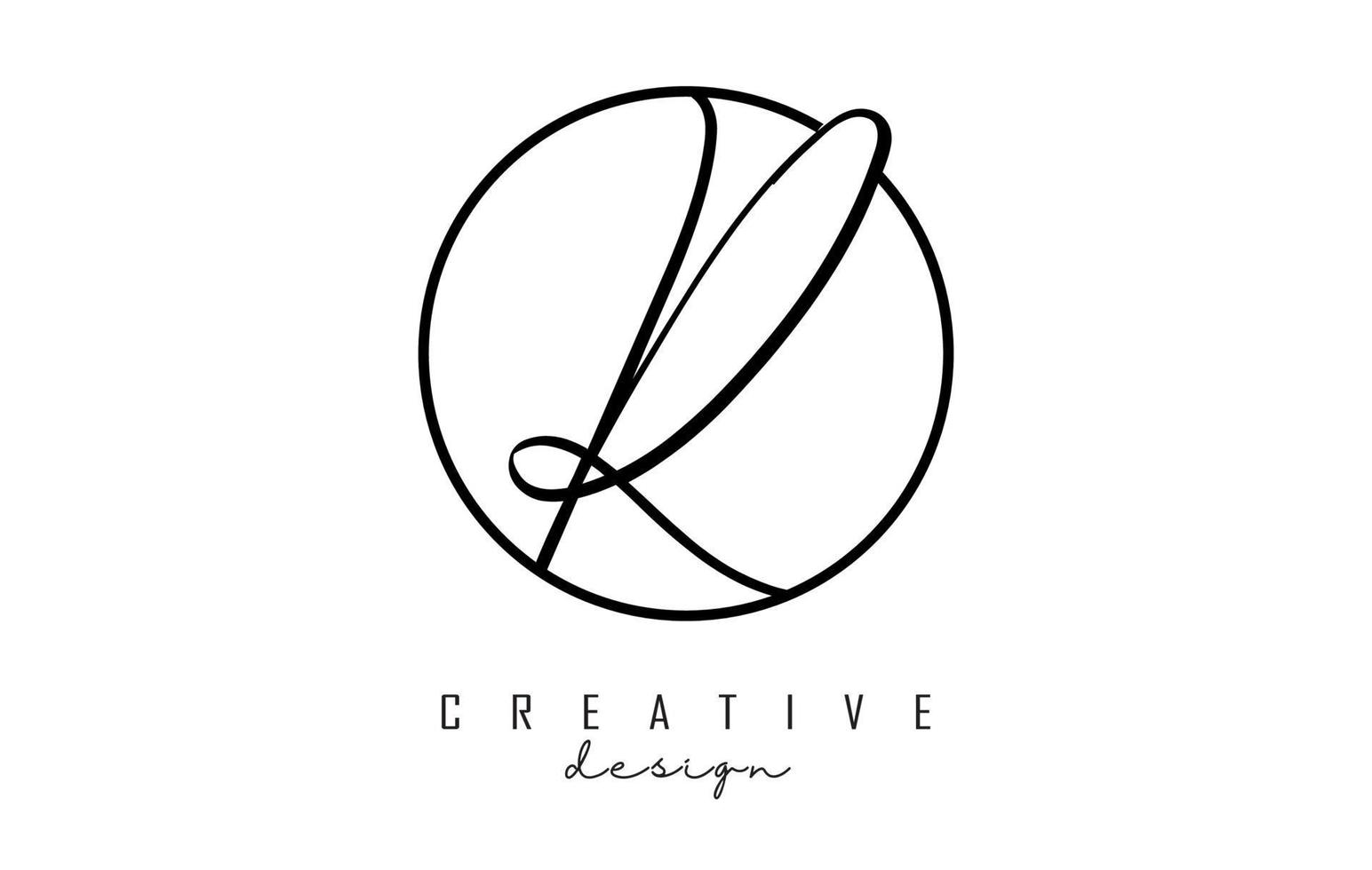 Handwriting letters R logo design with simple circle vector illustration.