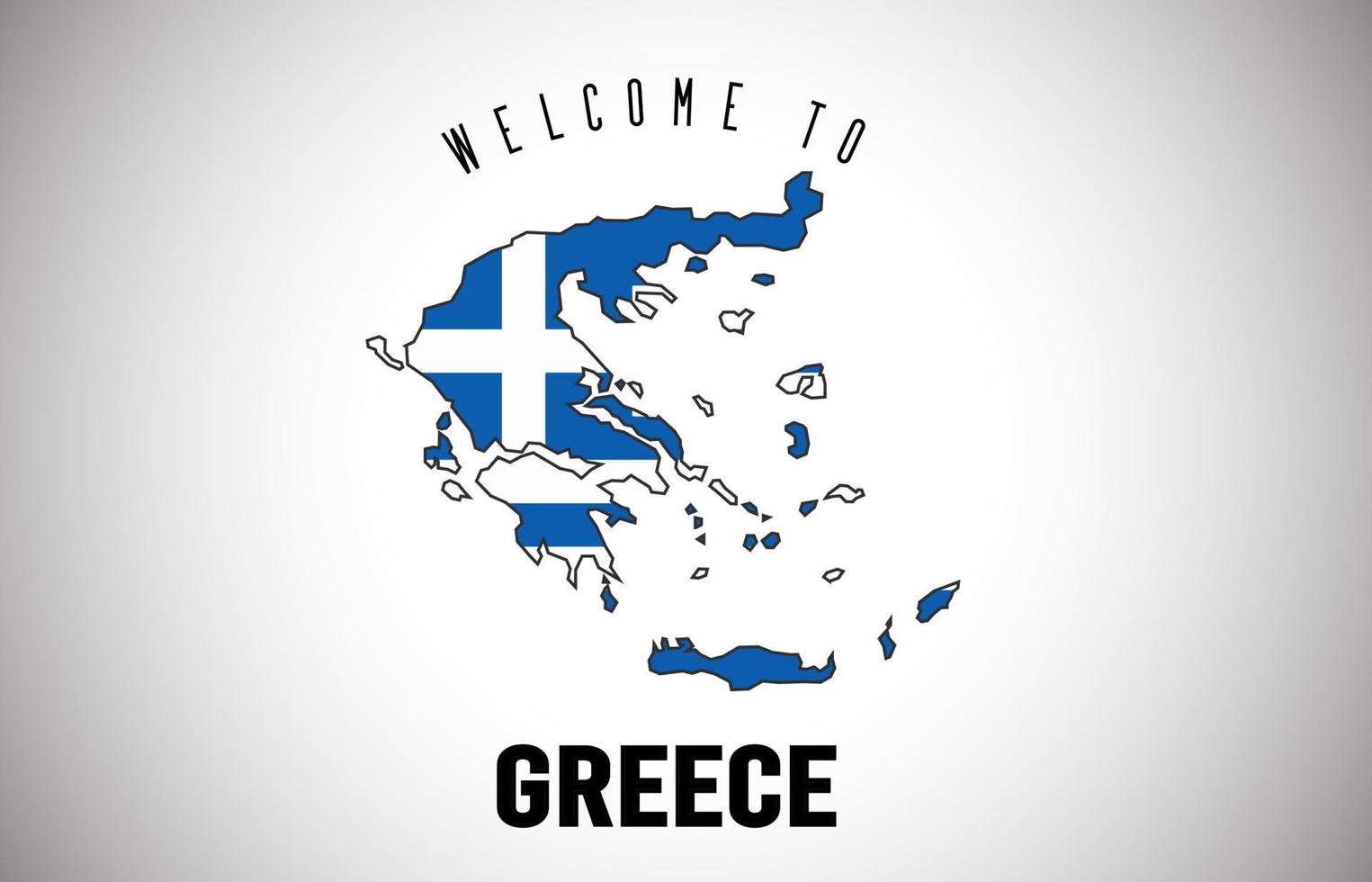 Greece Welcome to Text and Country flag inside Country border Map Vector Design.