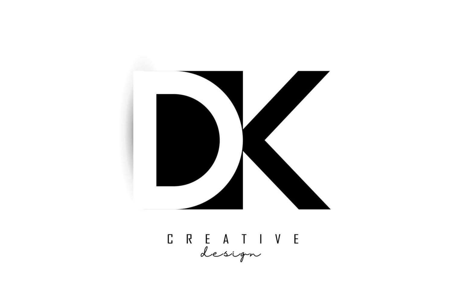 Logotipo de letras dk con diseño de espacio negativo en blanco y negro. letras d y k con tipografía geométrica. vector