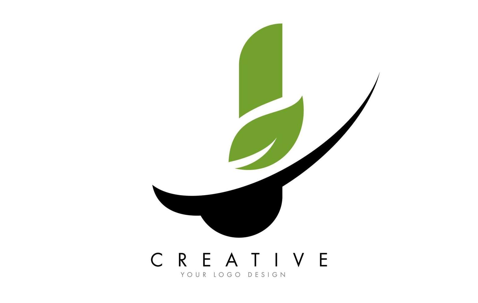 Letra j con hoja y diseño de logotipo swoosh creativo. vector