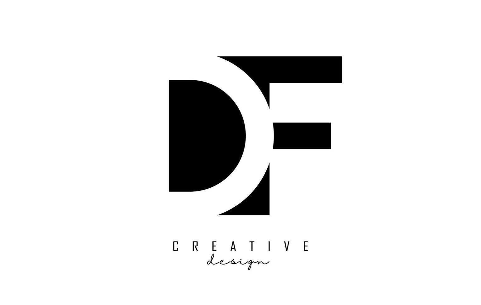 Logotipo de letras df con diseño de espacio negativo en blanco y negro. letras d y f con tipografía geométrica. vector