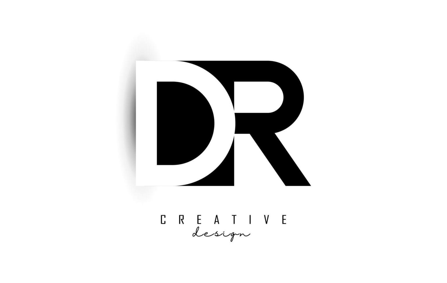 Letters DR Logo with black and white negative space design. Letters D and R with geometric typography. vector