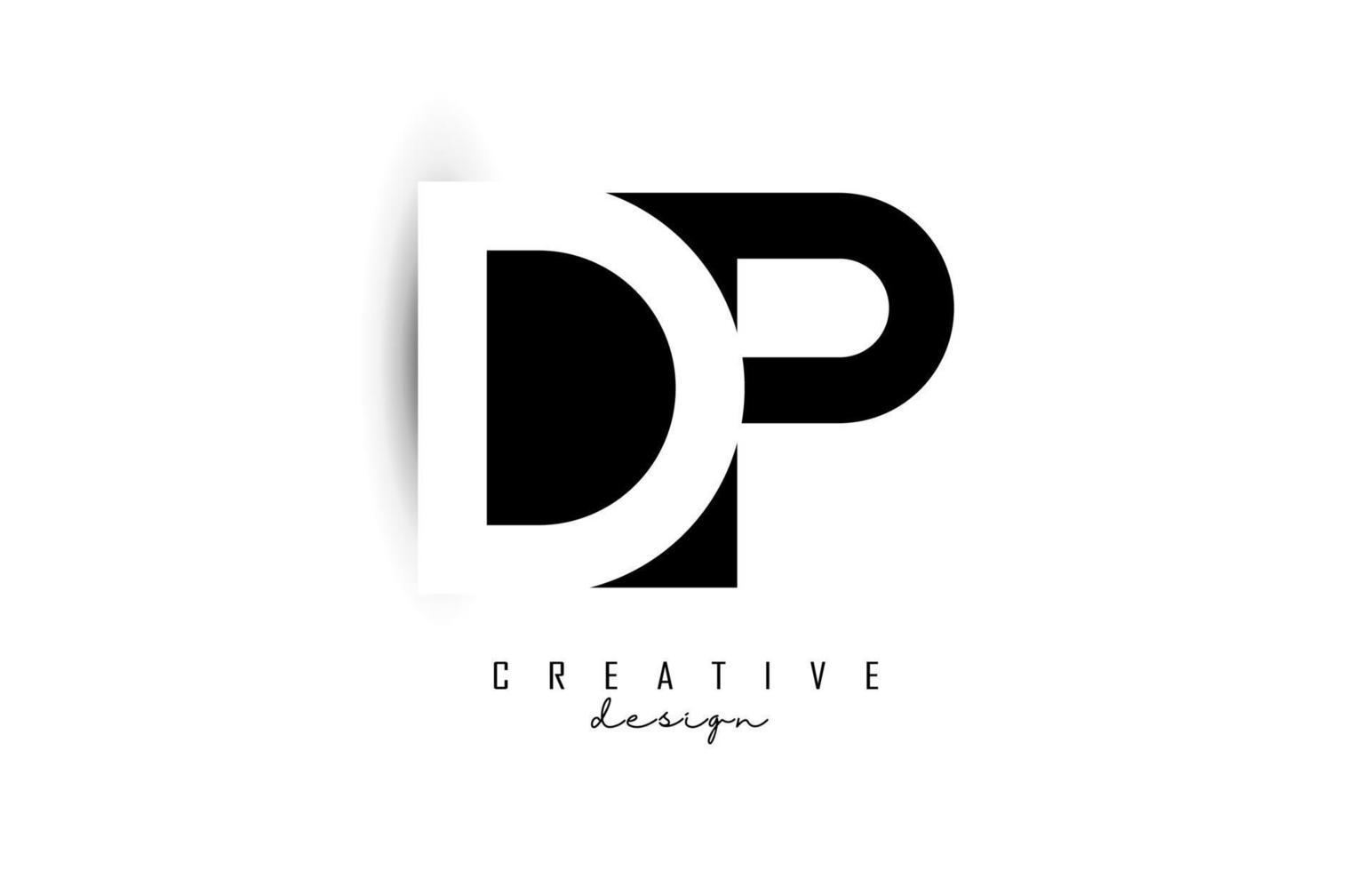 Letters DP Logo with black and white negative space design. Letters D and p with geometric typography. vector