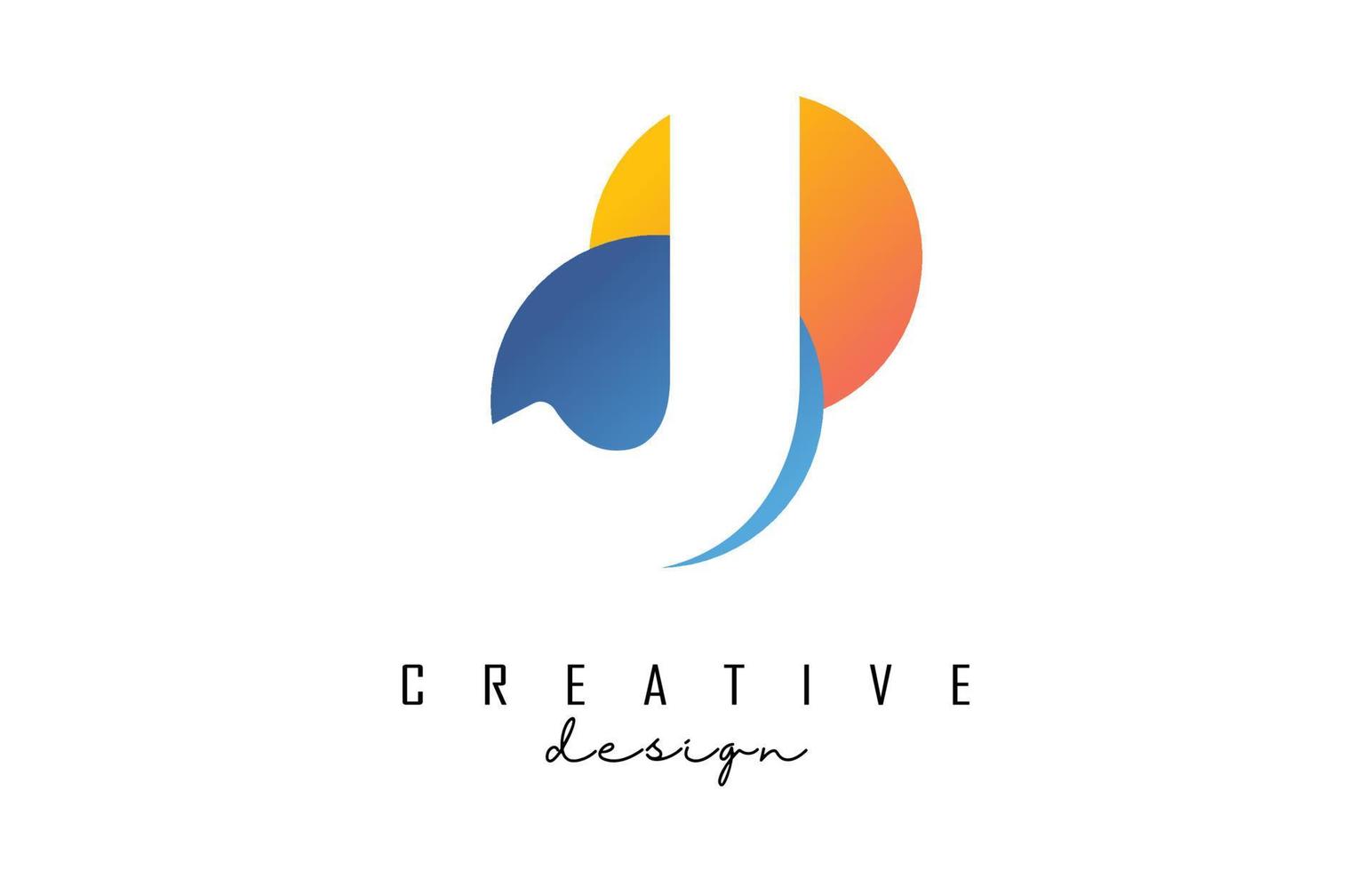 concepto de logotipo de diseño de letra j blanca con círculos de colorblock ilustración vectorial. vector