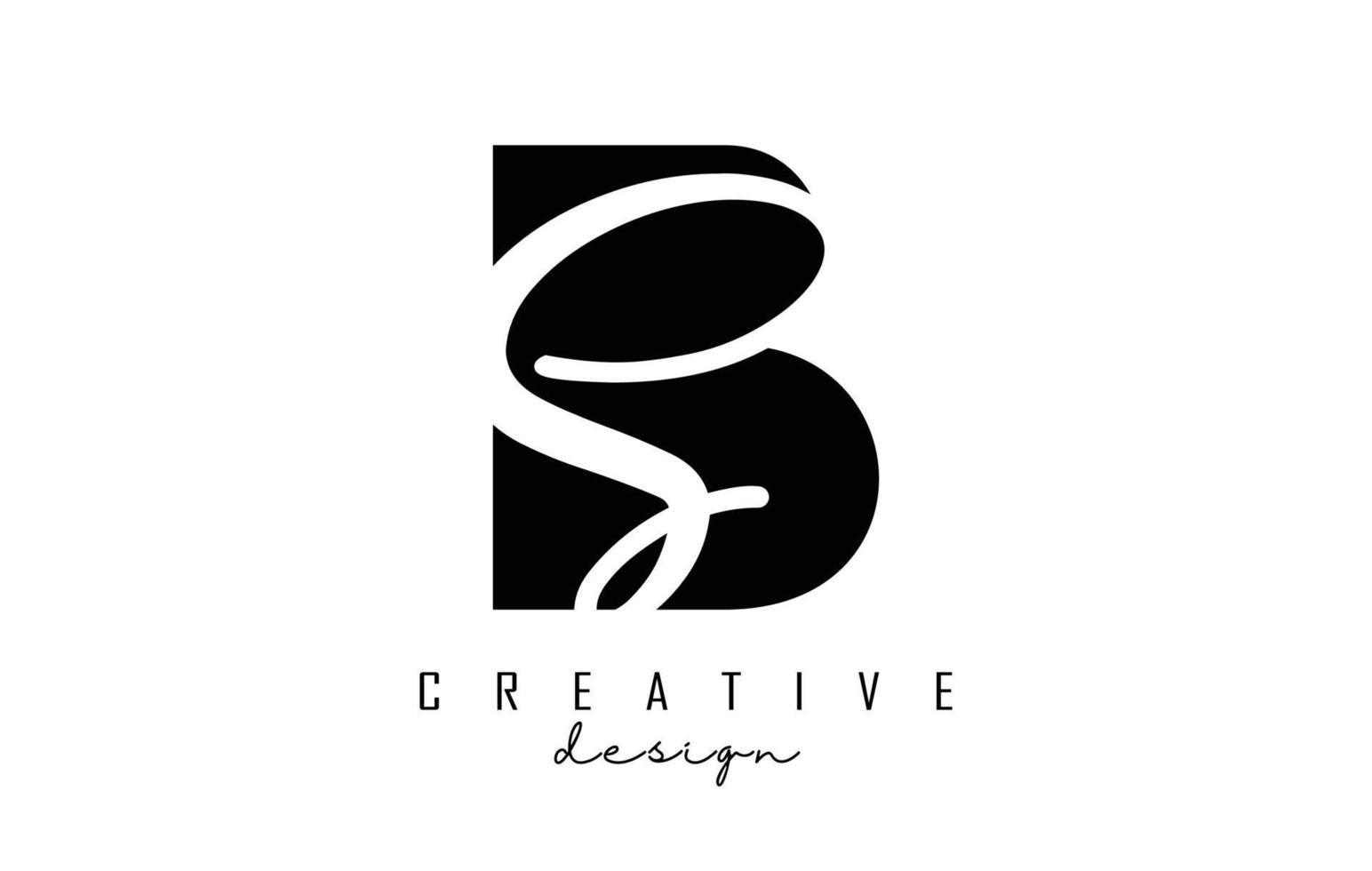 Logotipo de letras bs con un diseño minimalista. letras bys con tipografía geométrica y manuscrita. vector