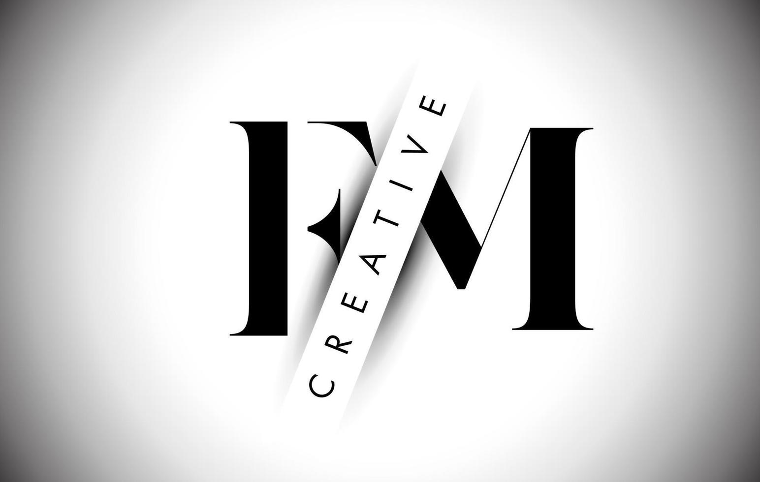 FM F M Letter Logo with Creative Shadow Cut and Over layered Text Design. vector