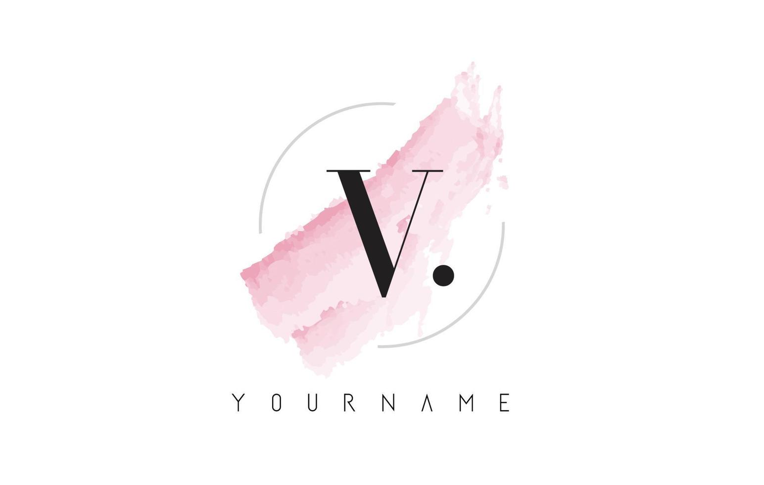 V Letter Logo with Pastel Watercolor Aquarella Brush. vector