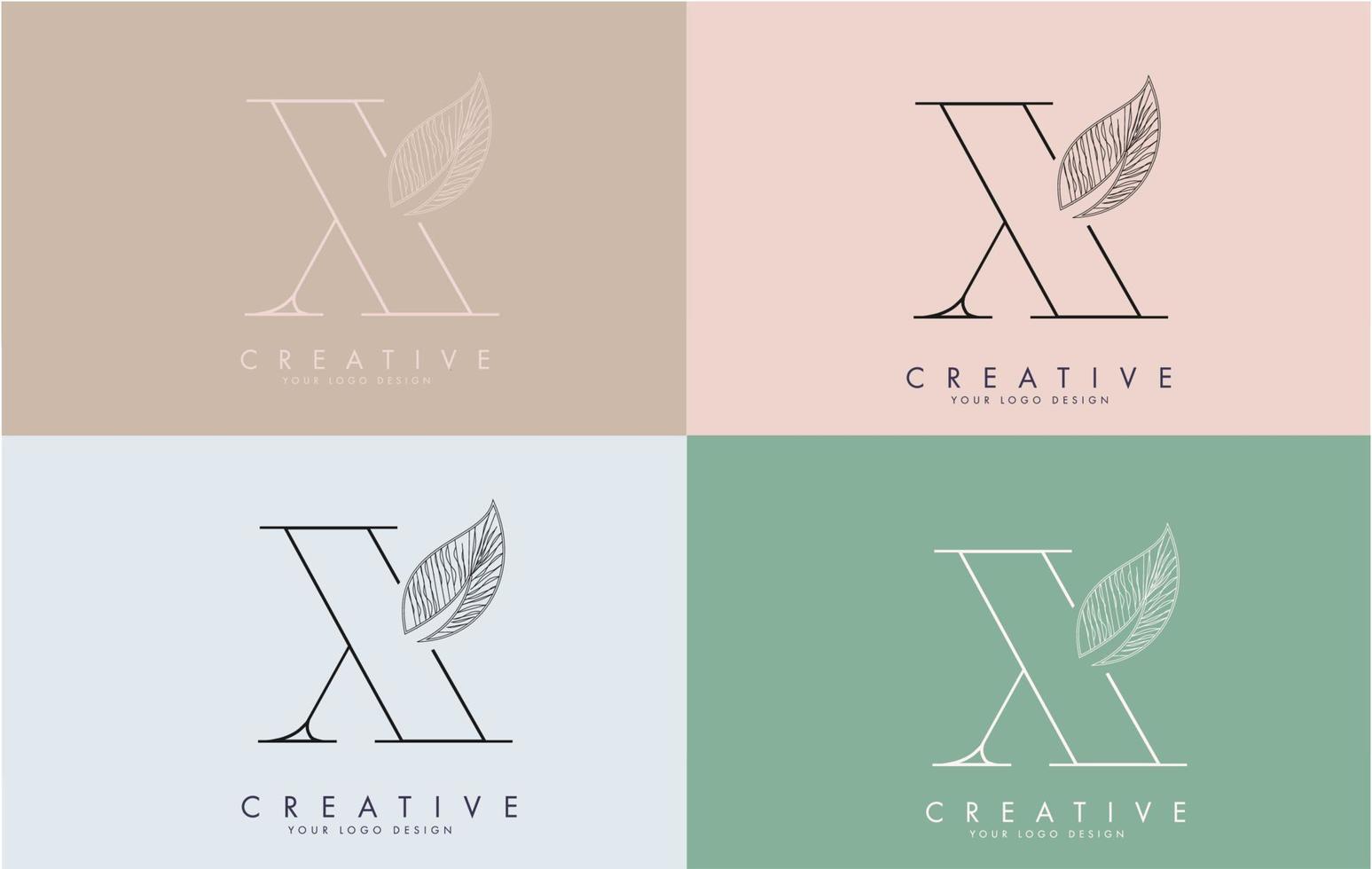 Outline Letter X Logo icon with Wired Leaf Concept Design on colorful backgrounds. vector