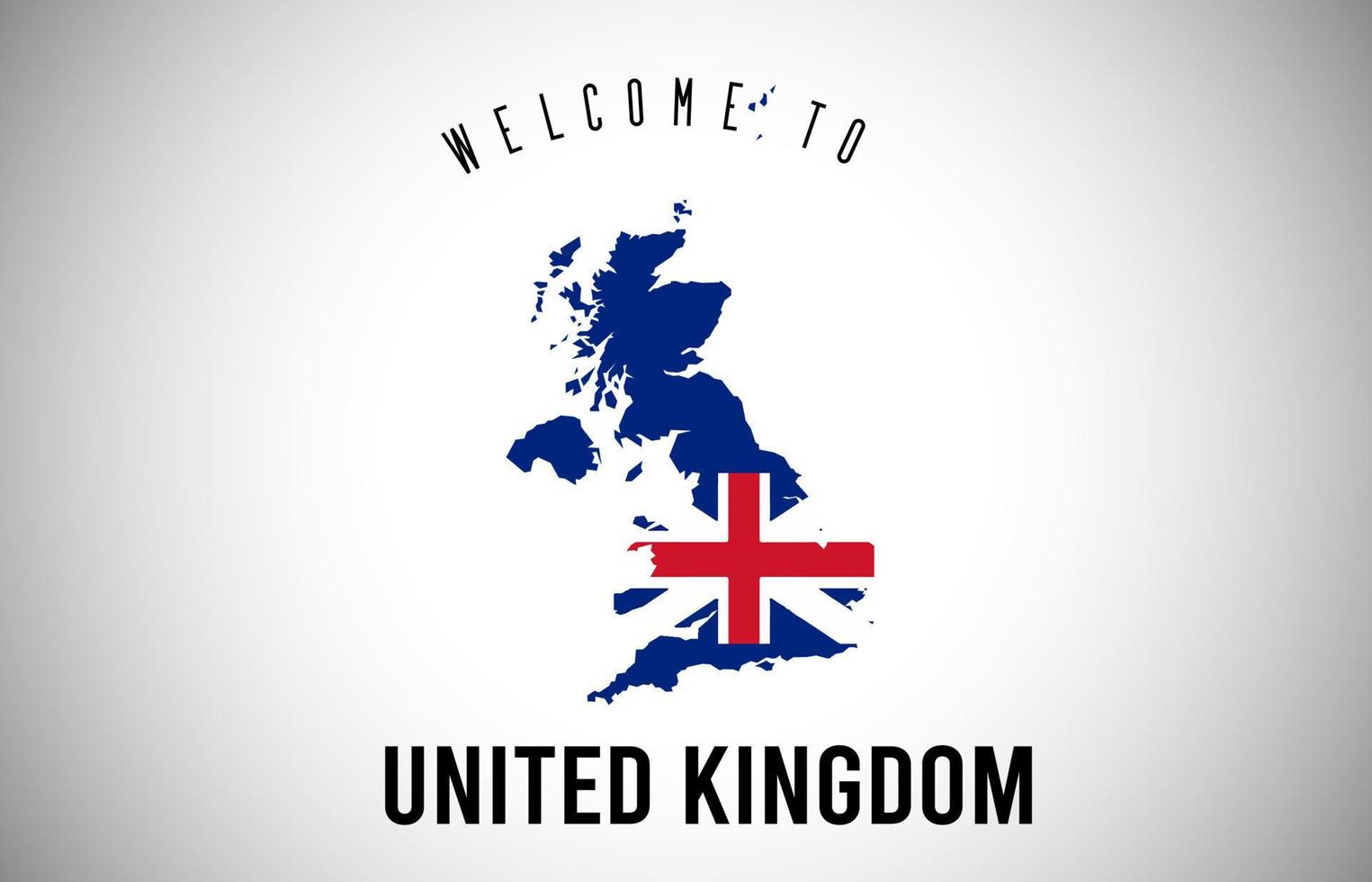 United Kingdom Welcome to Text and Country flag inside Country border Map Vector Design.