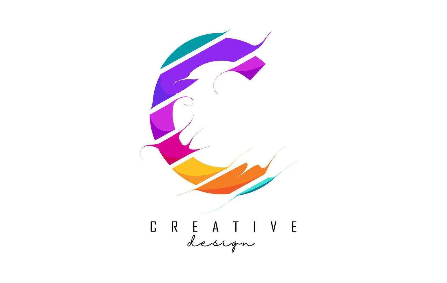 C letter logo with creative cuts and bright colors design. vector