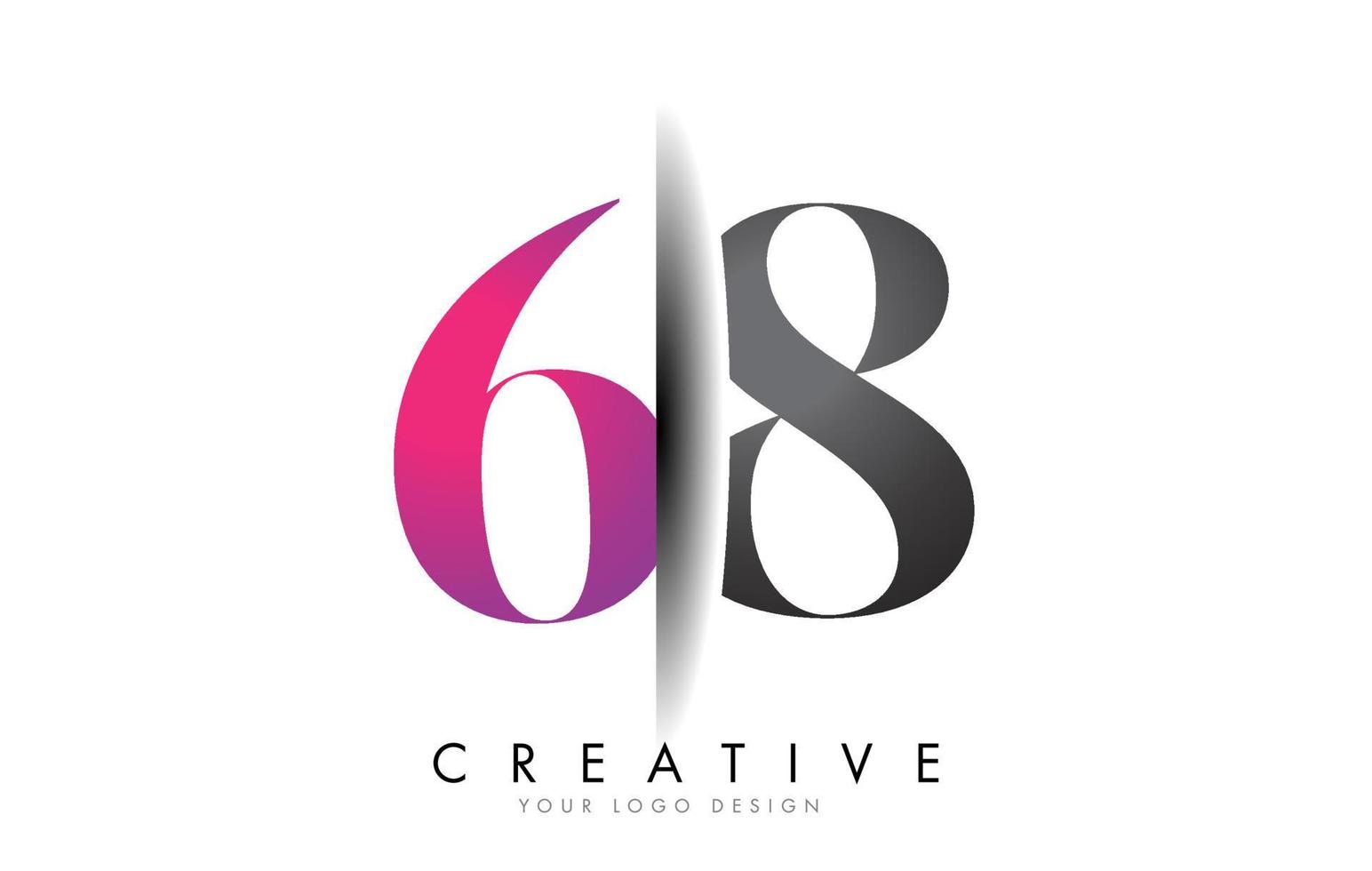 68 6 8 Grey and Pink Number Logo with Creative Shadow Cut Vector. vector