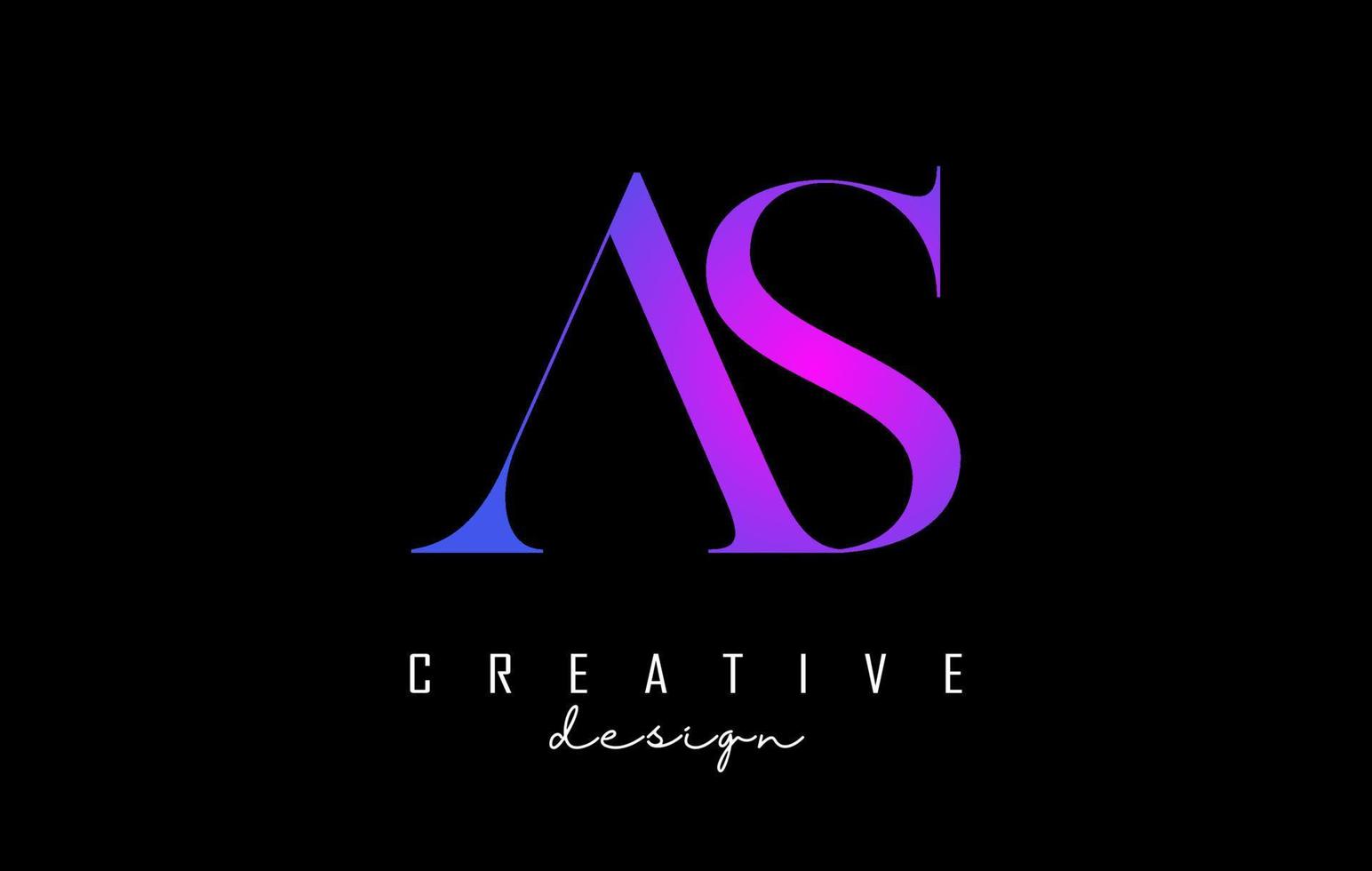 Colorful pink and blue AS a s letters design logo logotype concept with serif font and elegant style vector illustration.