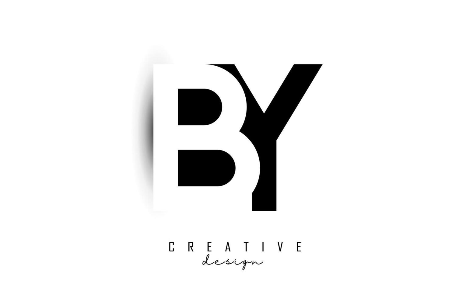 Letters BY Logo with black and white negative space design. Letters B and Y with geometric typography. vector
