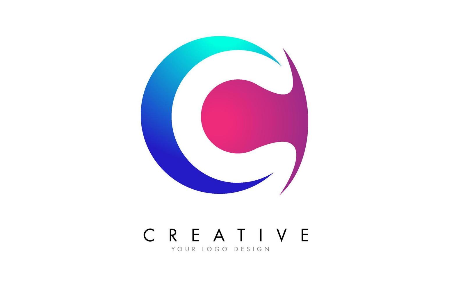 Colorful C Letter Logo Design with a Creative Cuts and Gradient Blue and Pink Rounded Background. vector