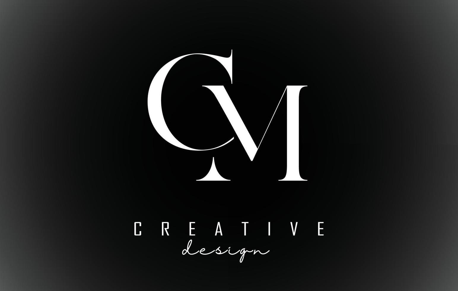 White CM c m letters design logotype concept with serif font and elegant style vector illustration.