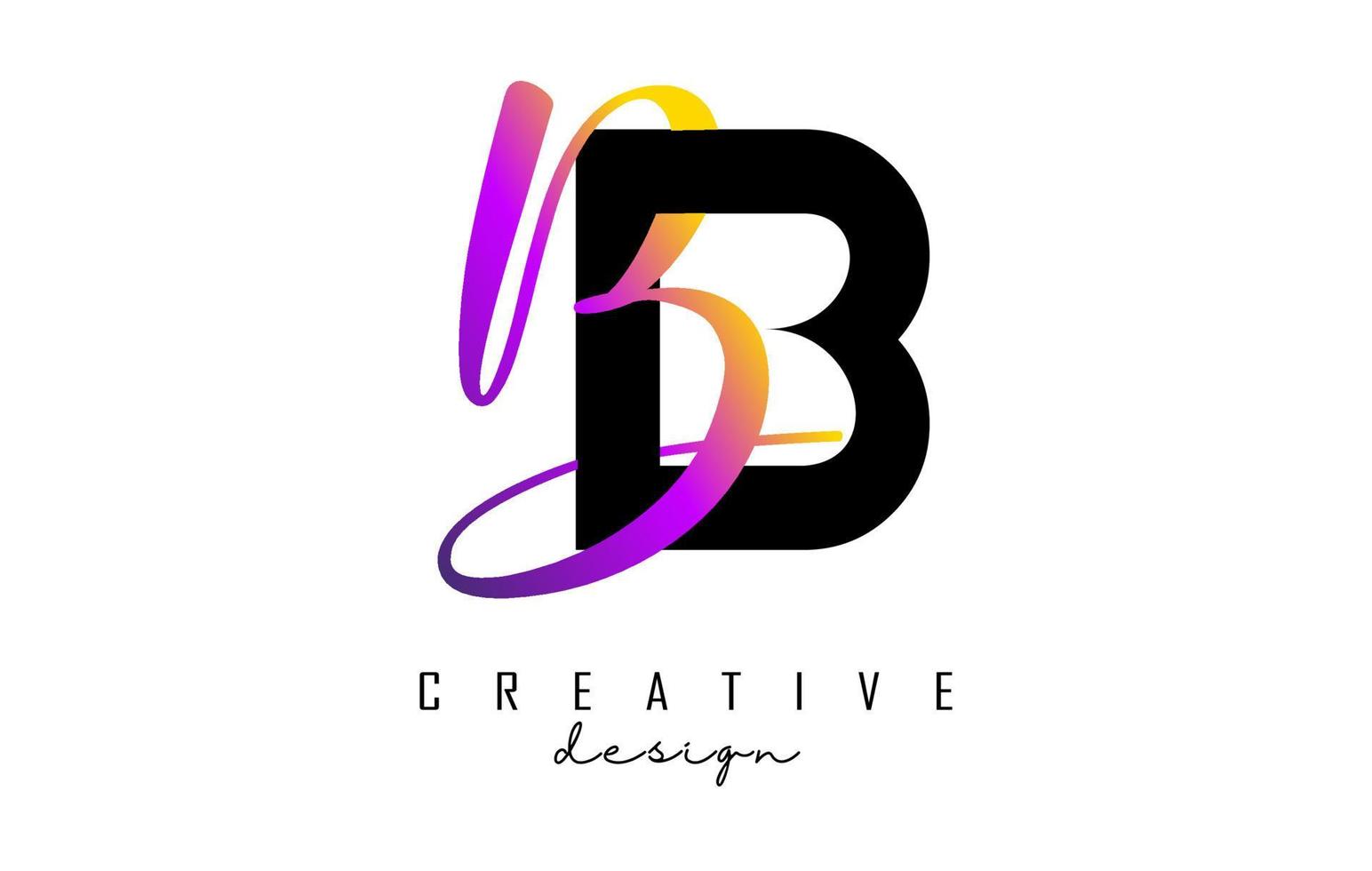 Logotipo de letras bb con diseño de dos colores. letras byb con tipografía geométrica y manuscrita. vector