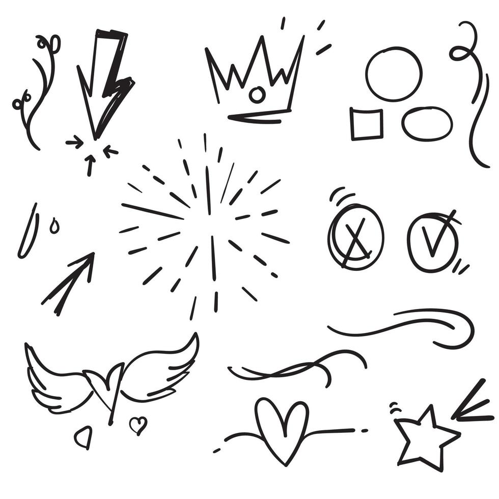 Hand drawn set elements doodle with black line on white background vector