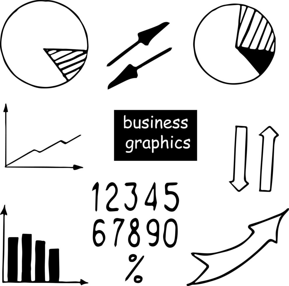 business graphics set hand drawn in doodle style. arrows, graphs vector