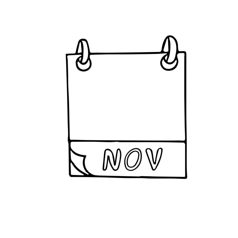 Página del calendario del mes de noviembre dibujada a mano en estilo doodle. forro escandinavo simple. planificación, negocios, fecha, día. elemento único para icono de diseño, pegatina vector