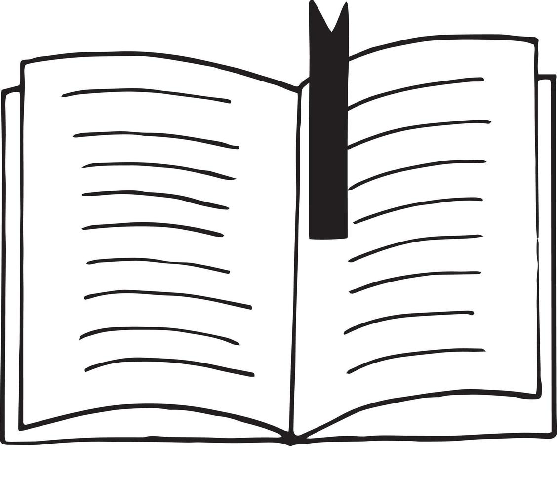 book open with bookmark icon. sketch hand drawn doodle style. , minimalism, monochrome. library, learning reading vector