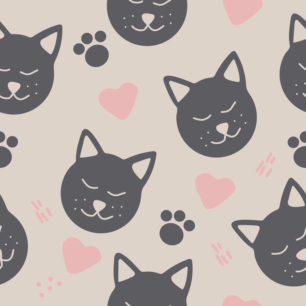 cat seamless pattern hand drawn. , minimalism. textiles, wallpaper, wrapping paper. cute baby print in trendy colors 2022 vector