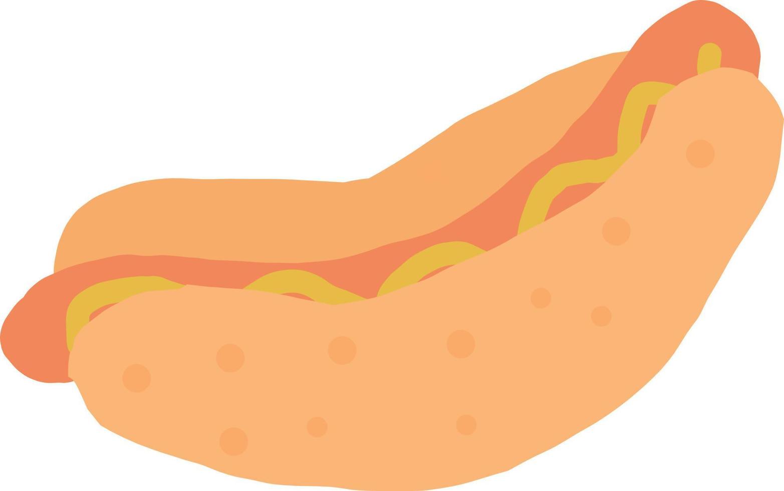 dibujado a mano hot dog. dibujos animados, icono, etiqueta engomada. menú, cafetería, comida rápida, salchicha vector