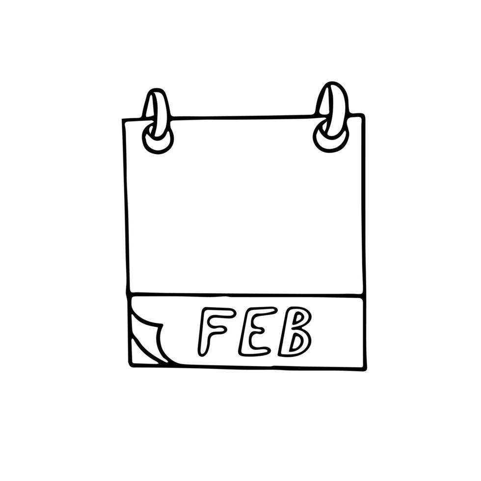 February month calendar page hand drawn in doodle style. simple scandinavian liner. planning, business, date, day. single element for design icon, sticker vector