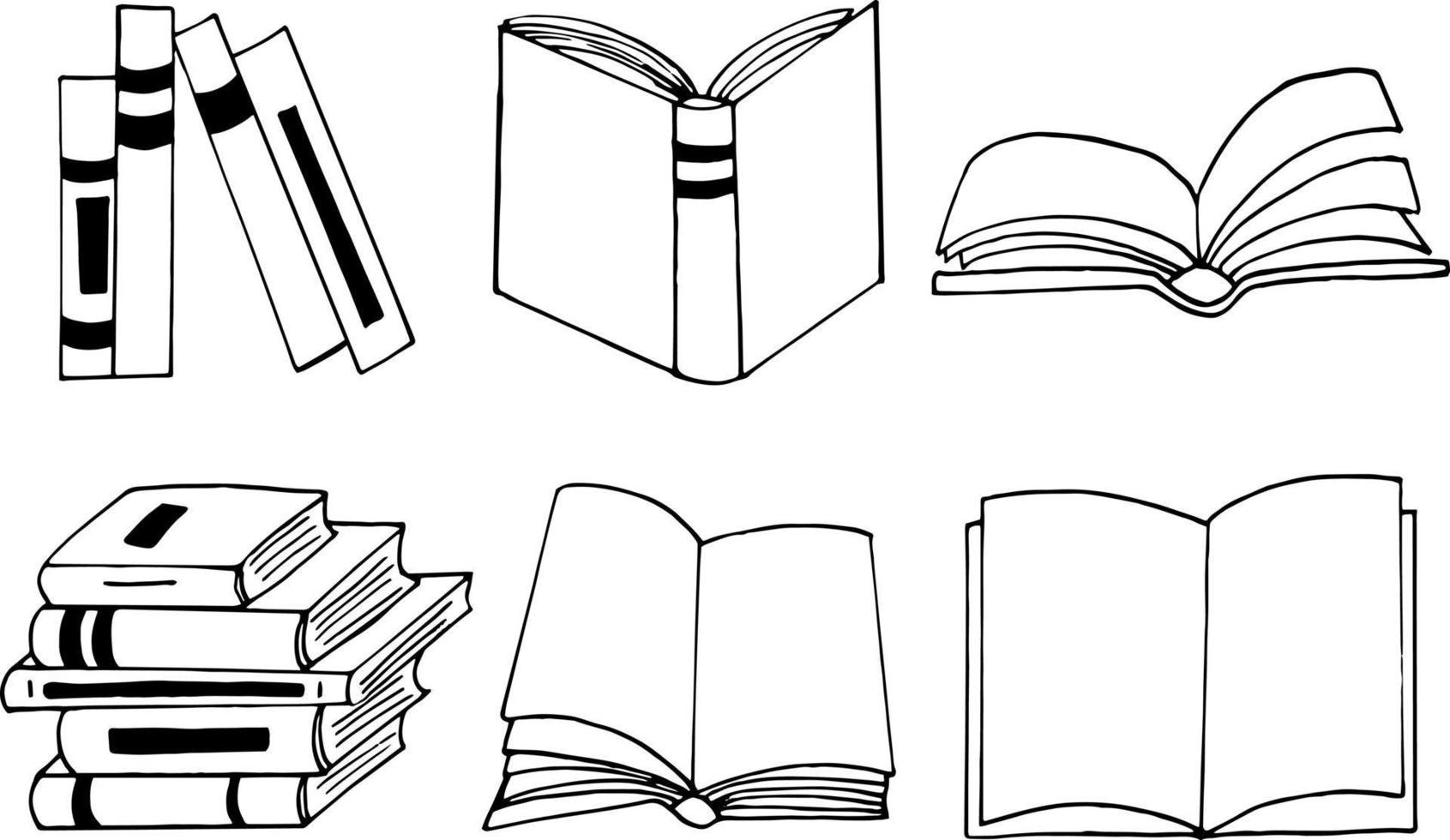 libros establecer icono. bosquejo dibujado a mano estilo doodle. , minimalismo, monocromo. biblioteca, aprendizaje, lectura, letras vector