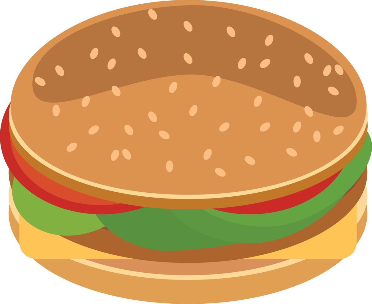 hamburger with cheese, tomato, salad, burgers, buns and sesame in flat style. single element for design. american fast food vector