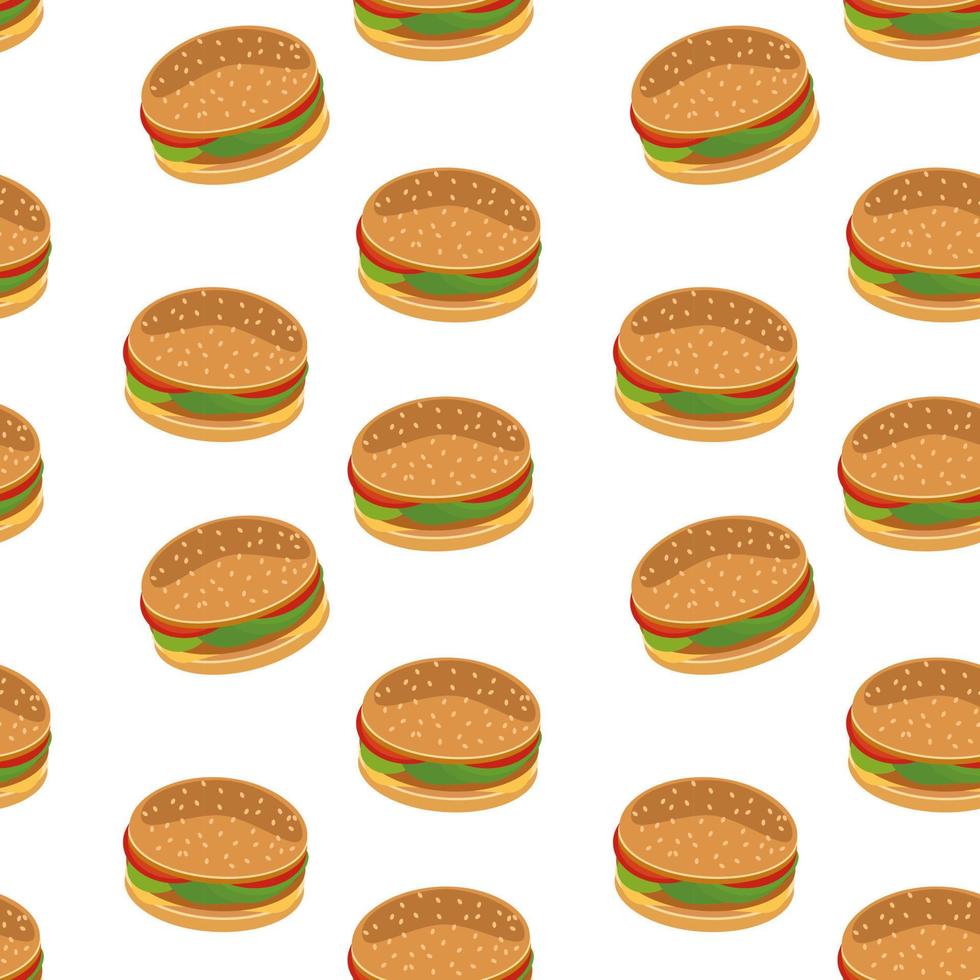burger seamless pattern. flat, . textiles, wrapping paper, wallpaper background street fast food hamburger vector