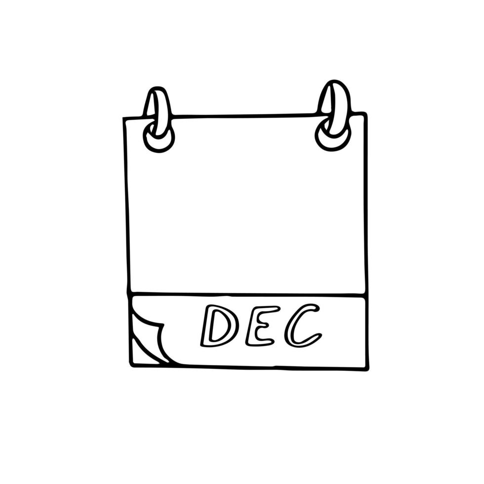 Mano de la página del calendario del mes de diciembre dibujada en estilo doodle. forro escandinavo simple. planificación, negocios, fecha, día. elemento único para icono de diseño, pegatina vector