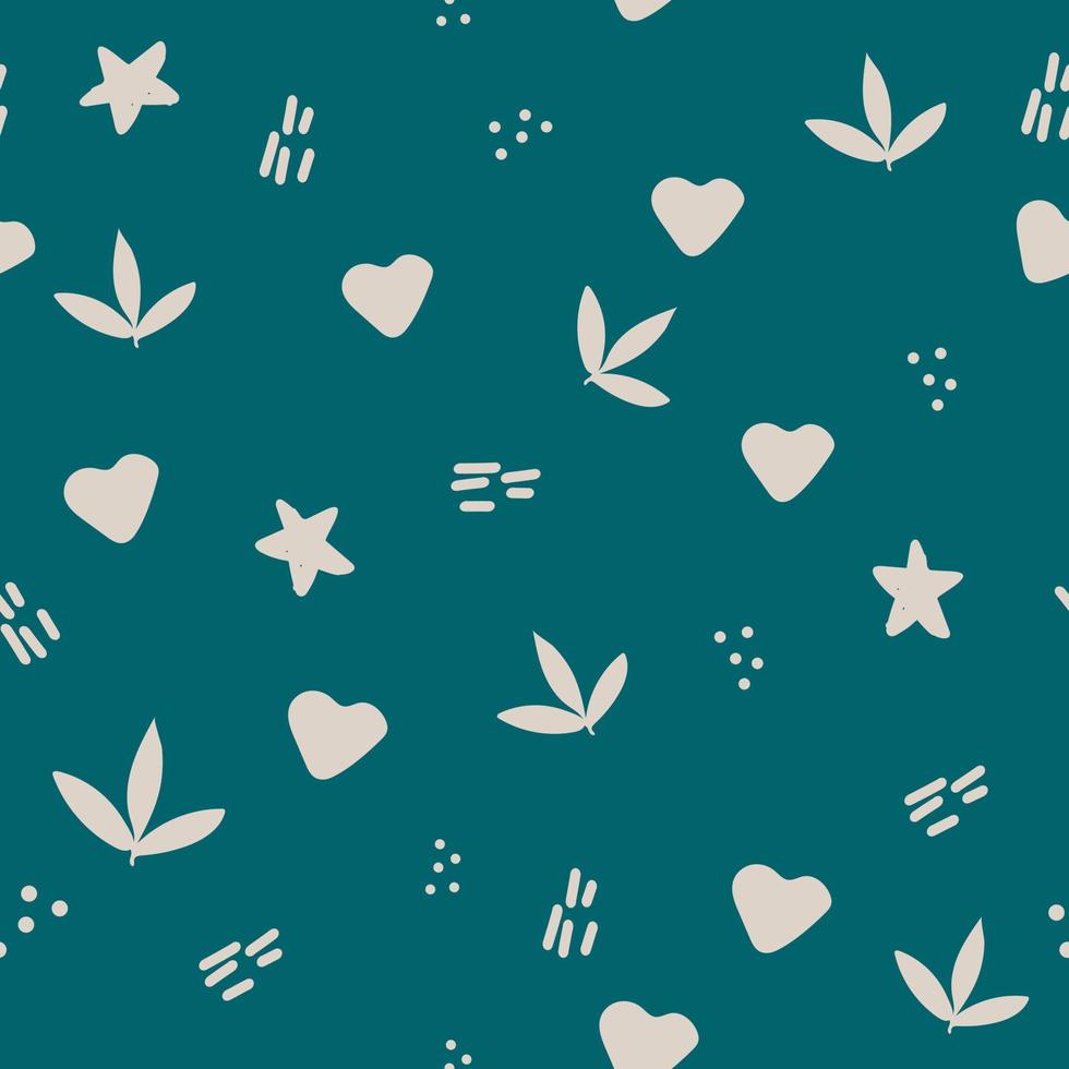 abstract plant, star, heart, dashes seamless pattern hand drawn. , minimalism. textiles, wallpaper, wrapping paper print in trendy colors 2022 vector