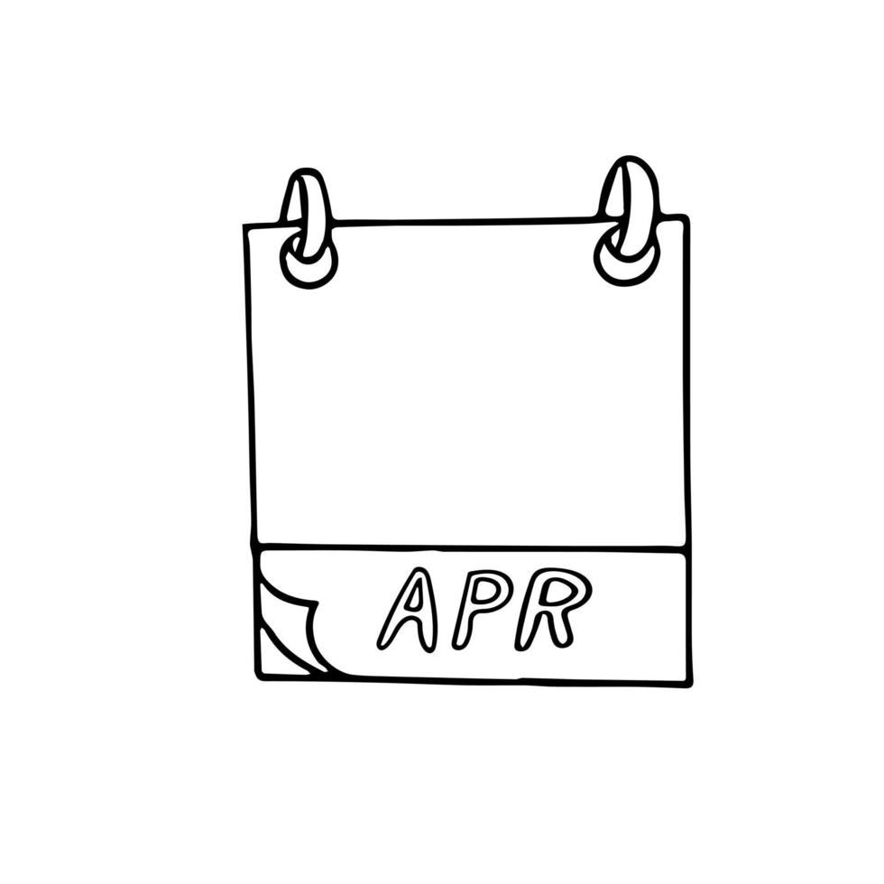 Mano de la página del calendario del mes de abril dibujada en estilo doodle. forro escandinavo simple. planificación, negocios, fecha, día. elemento único para icono de diseño, pegatina vector