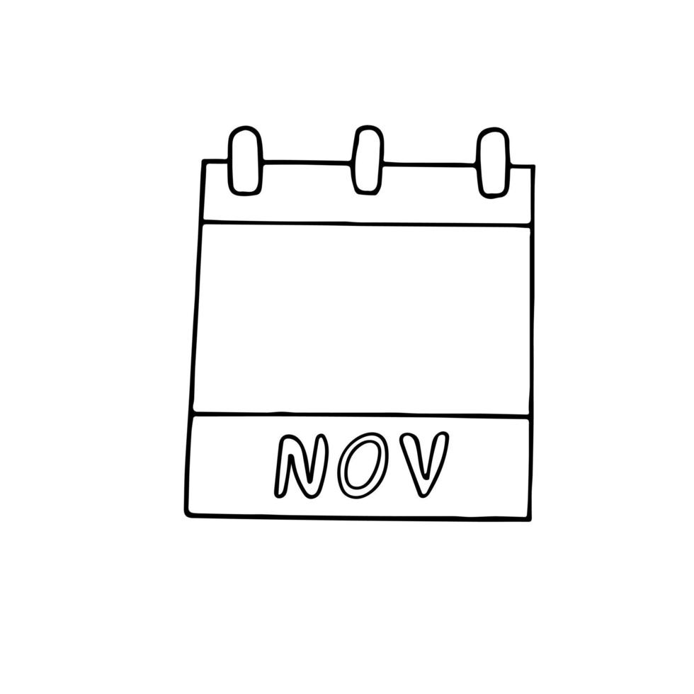 Página del calendario del mes de noviembre dibujada a mano en estilo doodle. forro escandinavo simple. planificación, negocios, fecha, día. elemento único para icono de diseño, pegatina vector