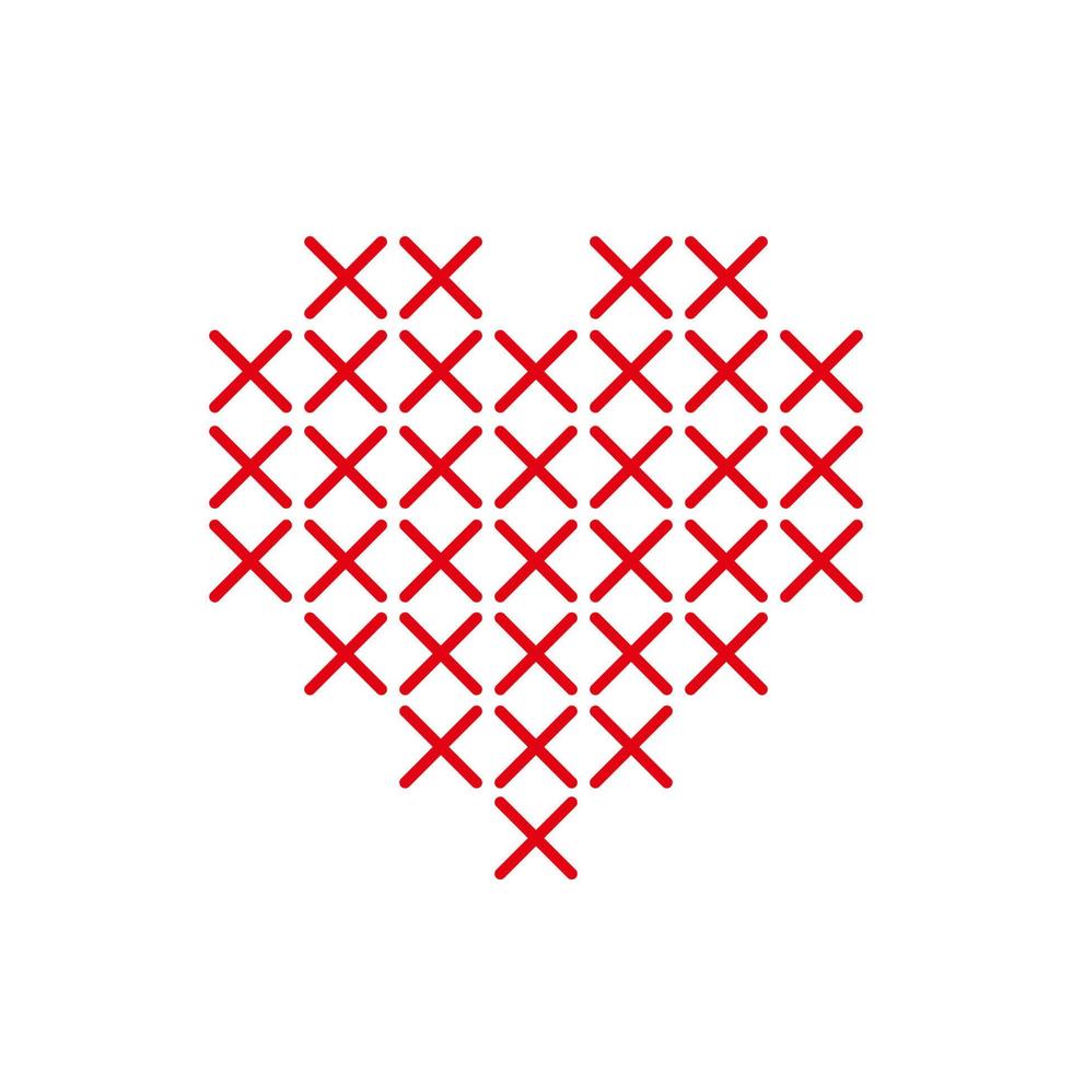 Heart shape icon. Cross Stitch Embroidery style. Vector illustration
