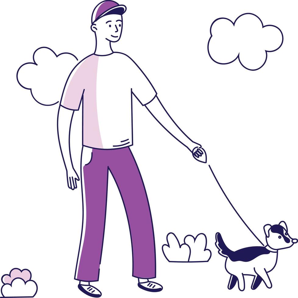 guy walking his dog vector
