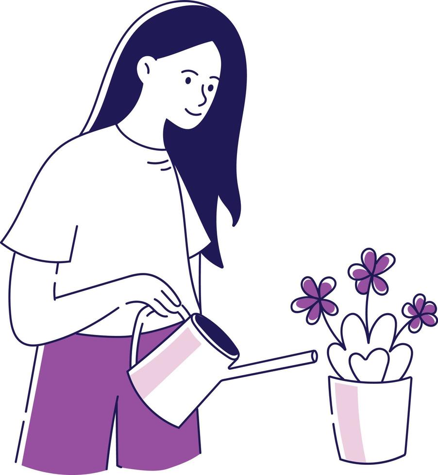 girl watering flowers vector