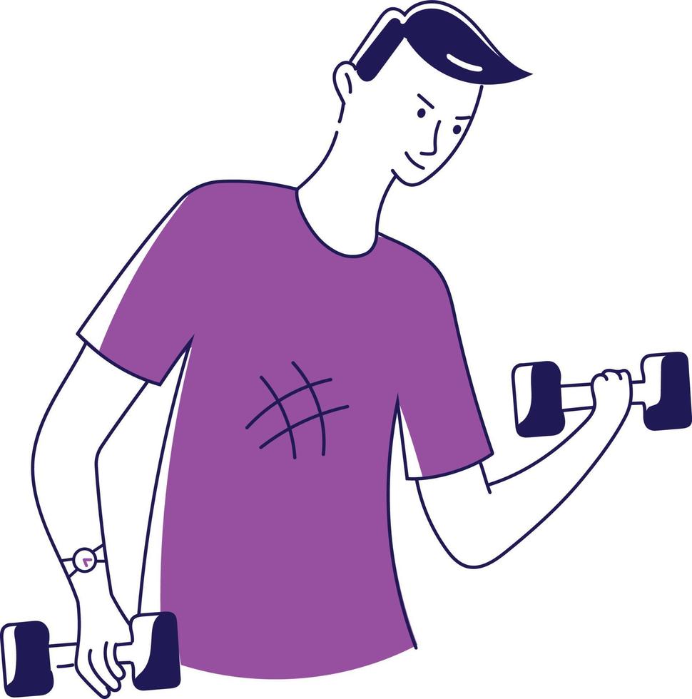 The guy works out with dumbbells vector