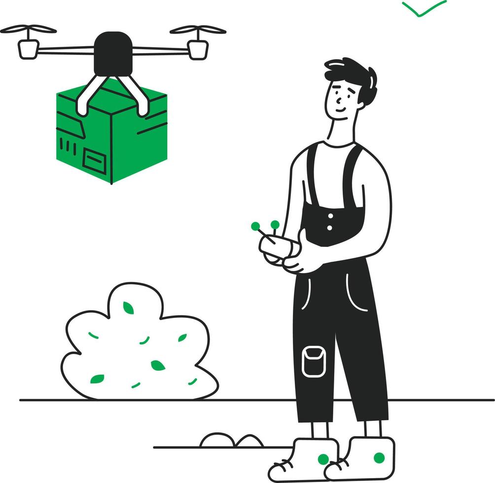 Parcel delivery by drone vector