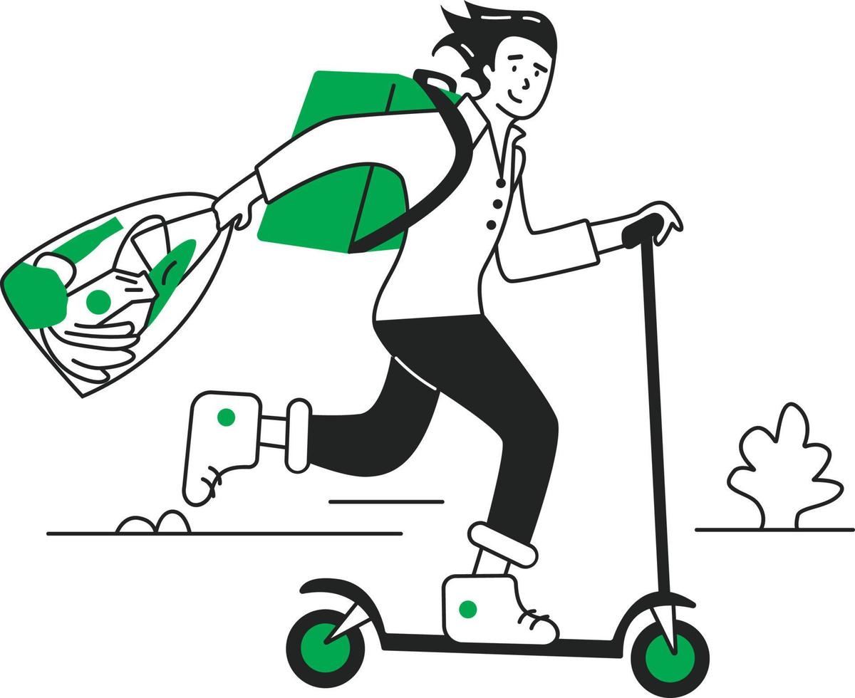 Courier on a scooter with an order vector