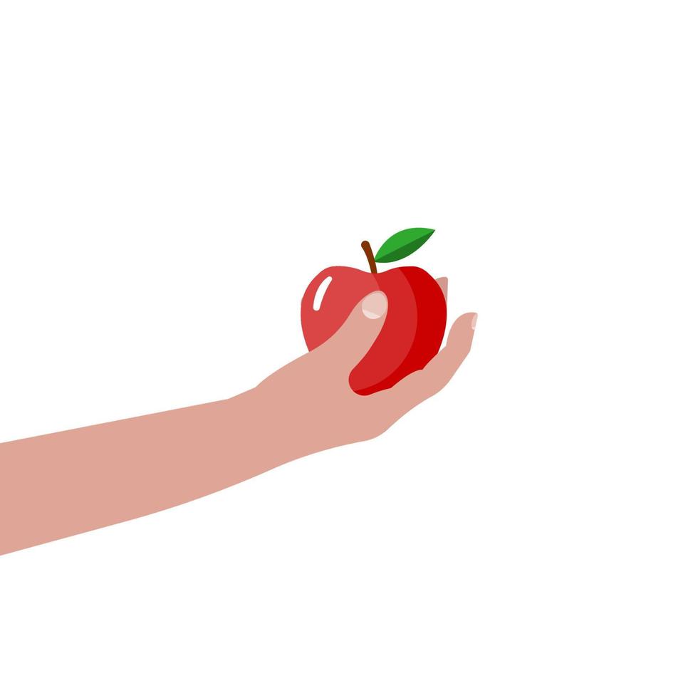 mano toma o da una ilustración de manzana. vector