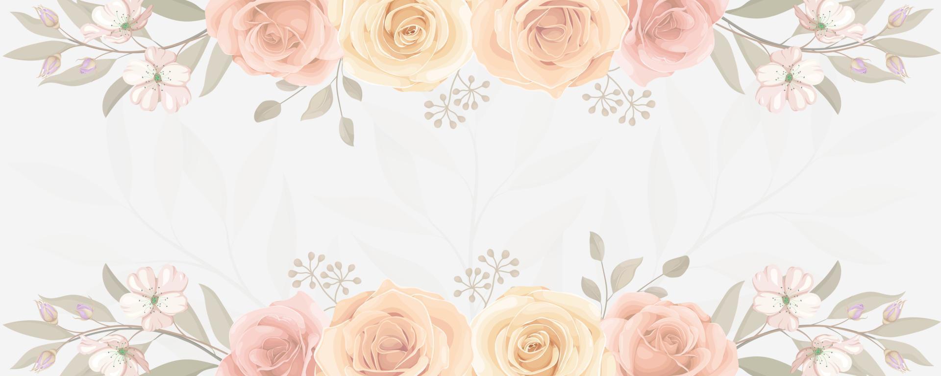 banner elegante con adornos de flores rosas en flor de colores vector