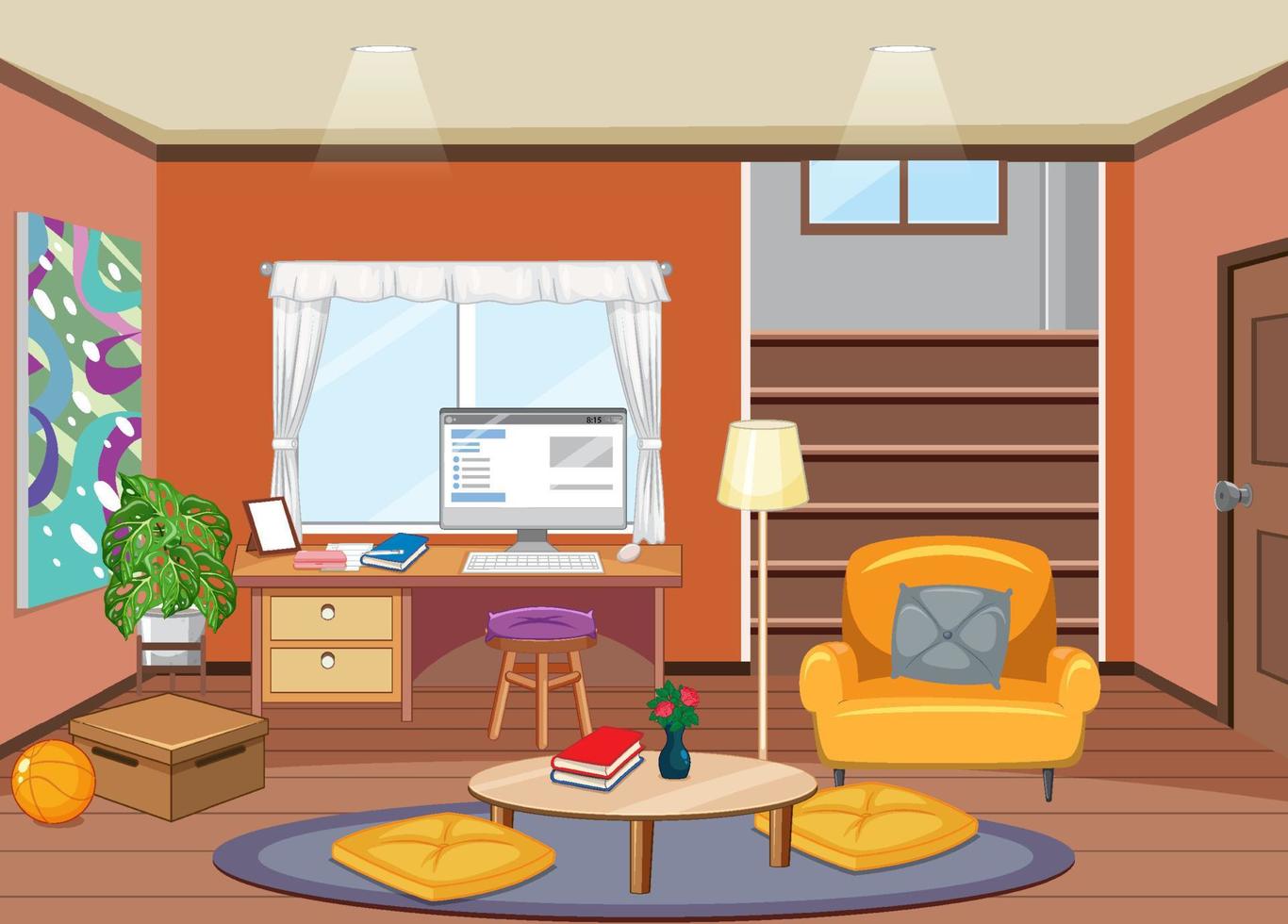 Interior Design Of Workspace In Living Room 4934308 Vector Art At Vecteezy